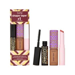 tarte shape tape best-sellers set – Shape Tape Concealer, Hydrating Lip Gloss Balm & Mascara for Curl, Volume & Length, Longwear, Cruelty Free(53N deep neutral & rose)