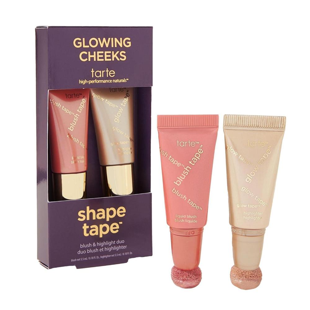 imagetarte glowing cheeks blush tape amp glow tape duo  Buildable Cream Blush amp Illuminating Highlighter with Lightweight Mineral Pigments amp Shea Butter for Hydrating Radiant Glow Vegan amp Cruelty Freepink  pearl glow