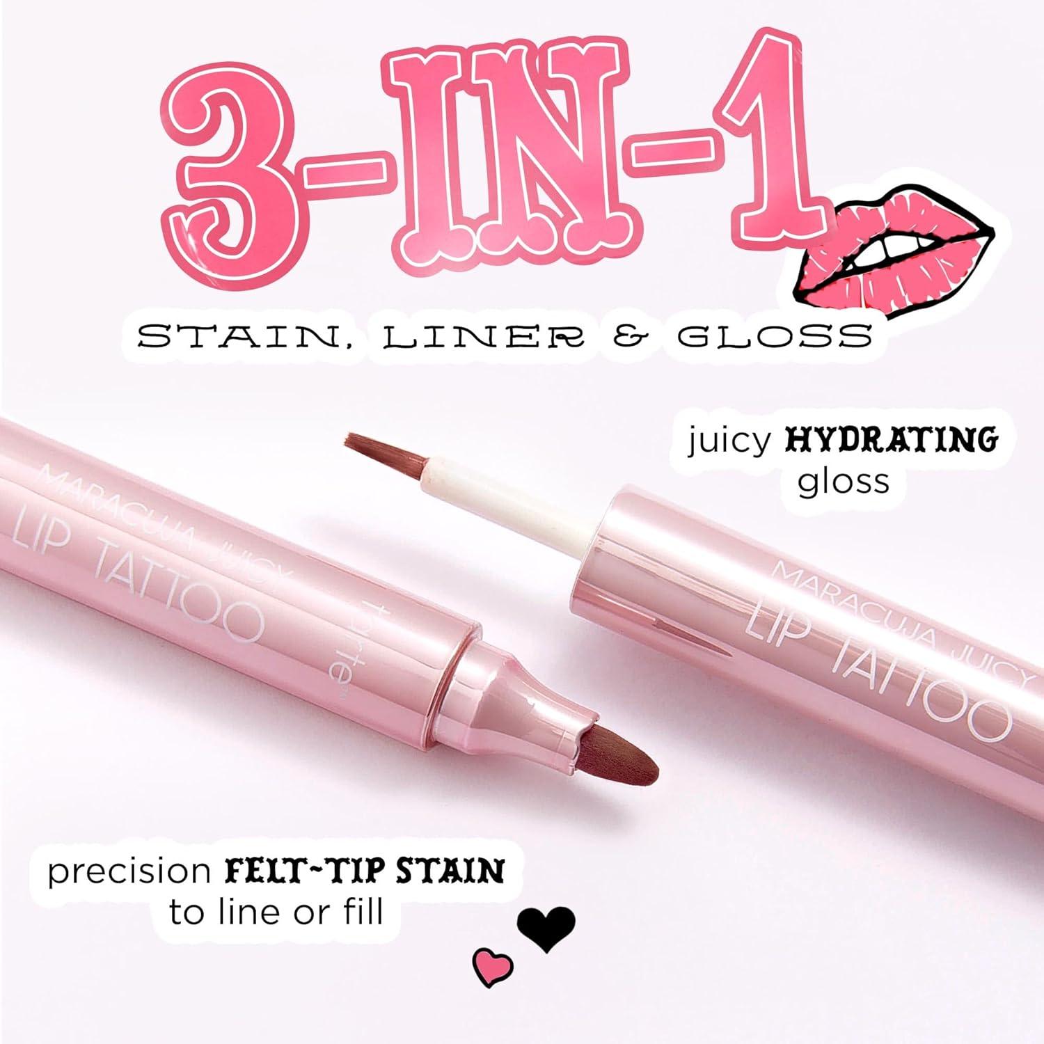 imagetarte maracuja juicy lip tattoo Transfer Proof Lip Stain Tint amp Nourishing Gloss Combo 2 in 1 Lipgloss Makeup with Hyaluronic Acid and Vitamin E Vegan amp CrueltyFreepeachy beige