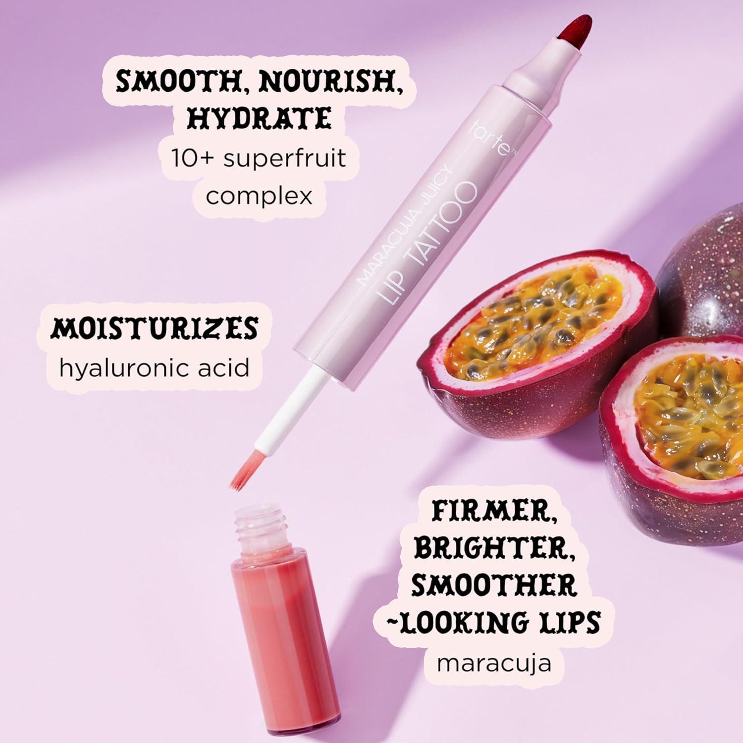 imagetarte maracuja juicy lip tattoo Transfer Proof Lip Stain Tint amp Nourishing Gloss Combo 2 in 1 Lipgloss Makeup with Hyaluronic Acid and Vitamin E Vegan amp CrueltyFreepeachy beige