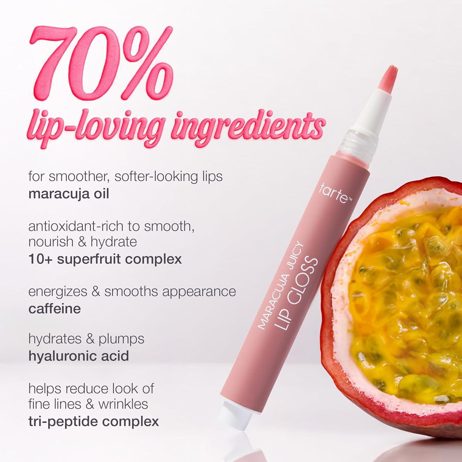 imagetarte maracuja juicy lip gloss PeptideInfused Hydrating Glossy Balm 12HR Instant Moisture lipgloss Includes Collectible Charm Vegan amp CrueltyFree full sizepink lemonade soft pink