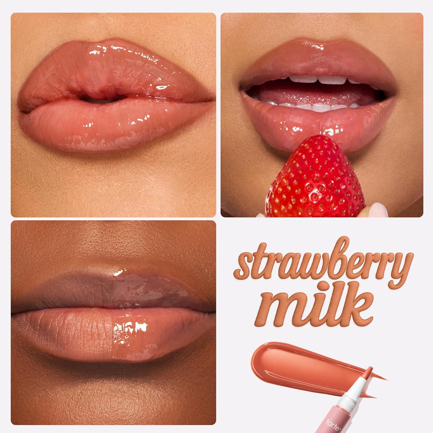 imagetarte maracuja juicy lip gloss PeptideInfused Hydrating Glossy Balm 12HR Instant Moisture lipgloss Includes Collectible Charm Vegan amp CrueltyFree full sizestrawberry milk nude pink